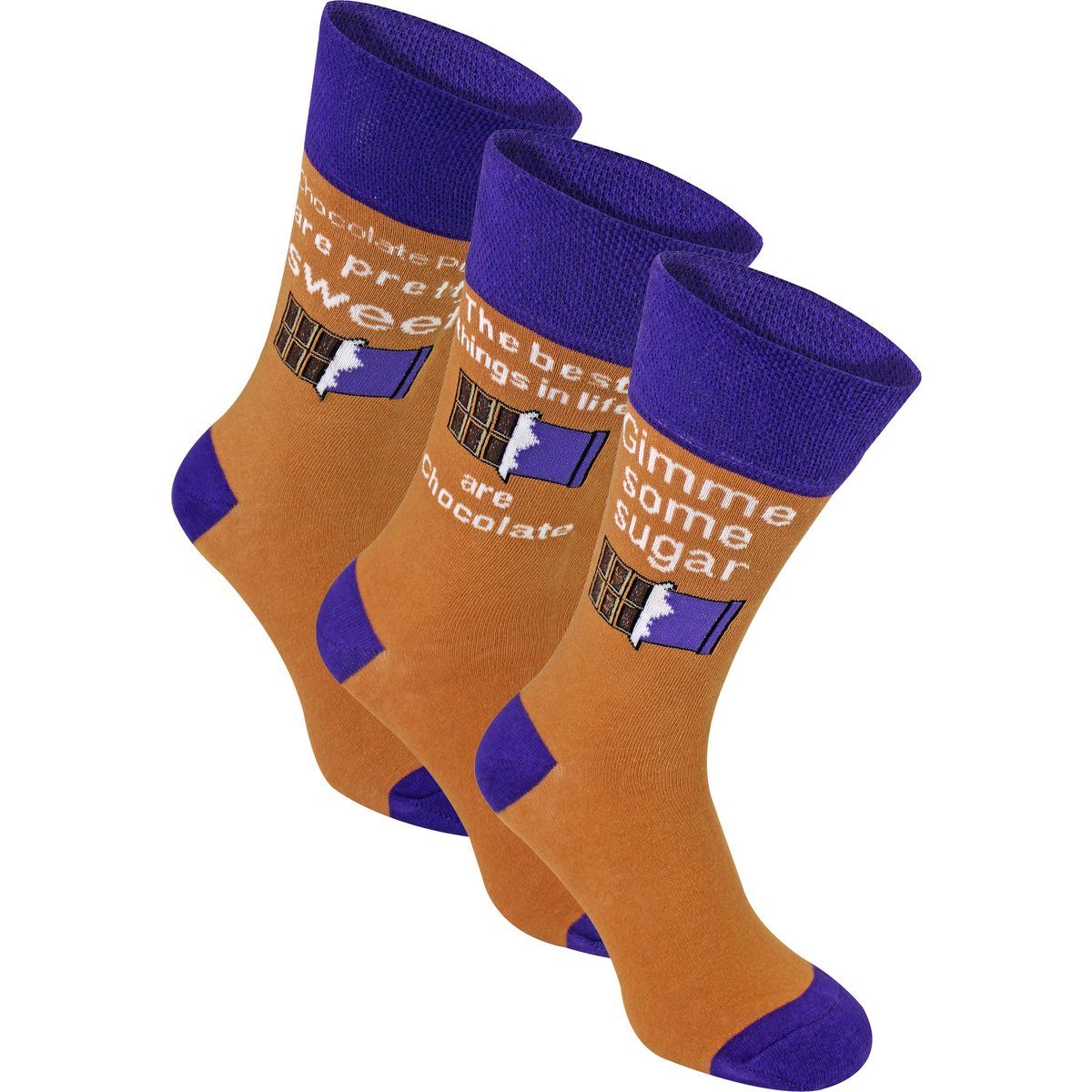 Socken mit Schokoladen-Sprüchen