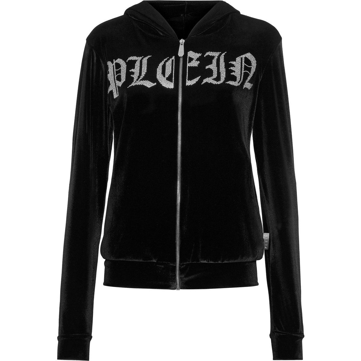 Chenille-Zip-Hoodie mit Gothic-Schriftzug
