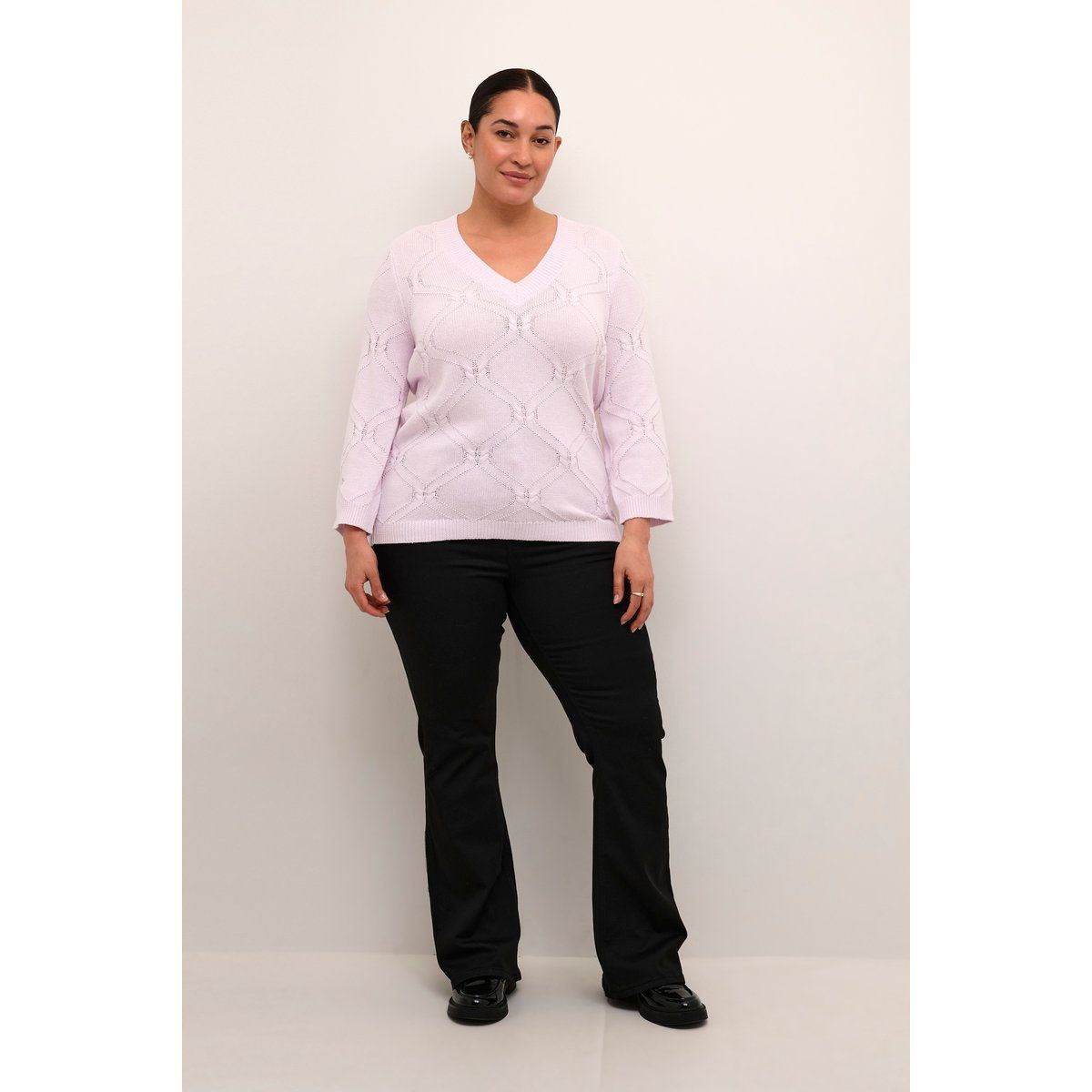 Strukturierter V-Ausschnitt Strickpullover