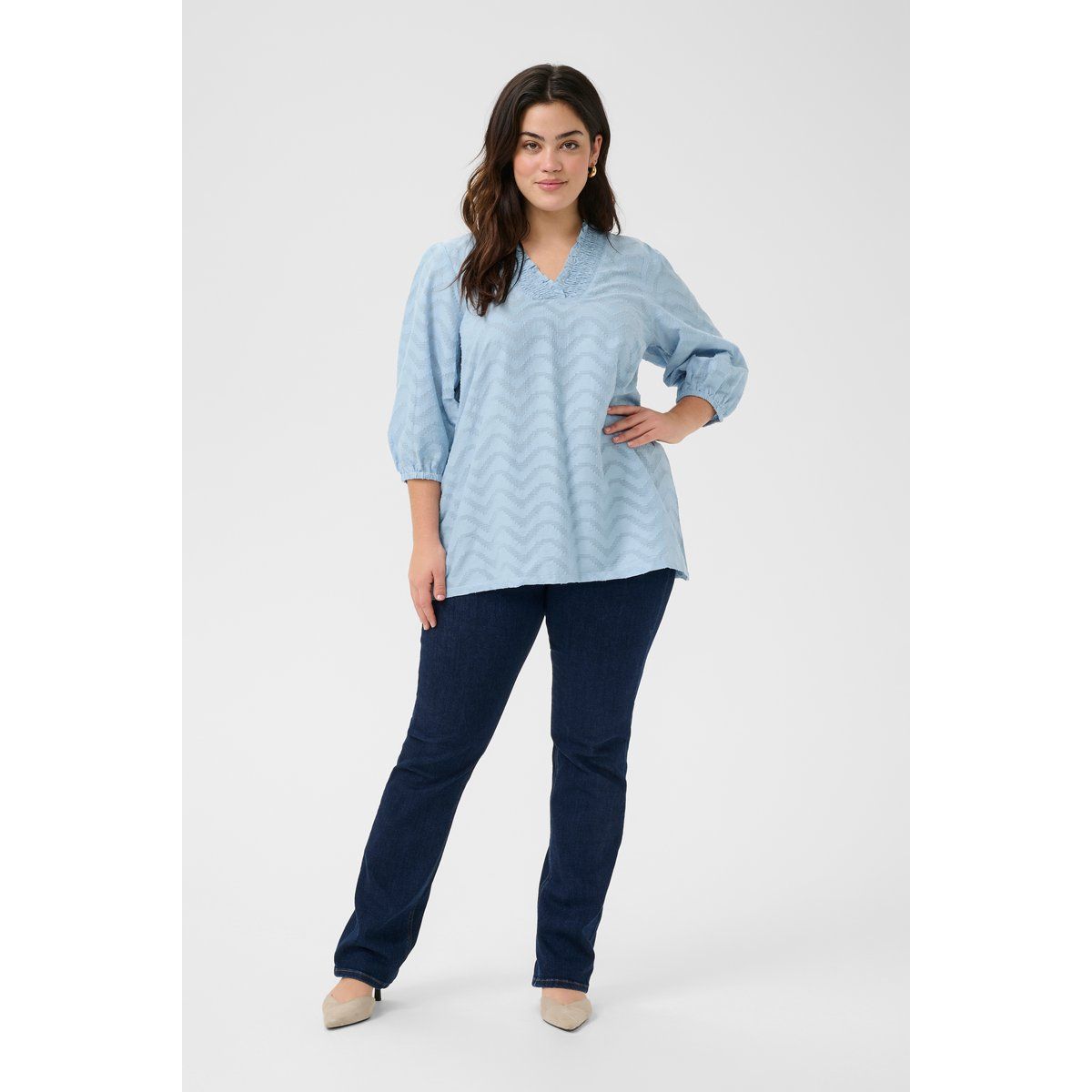 Strukturierte Baumwollbluse mit V-Ausschnitt