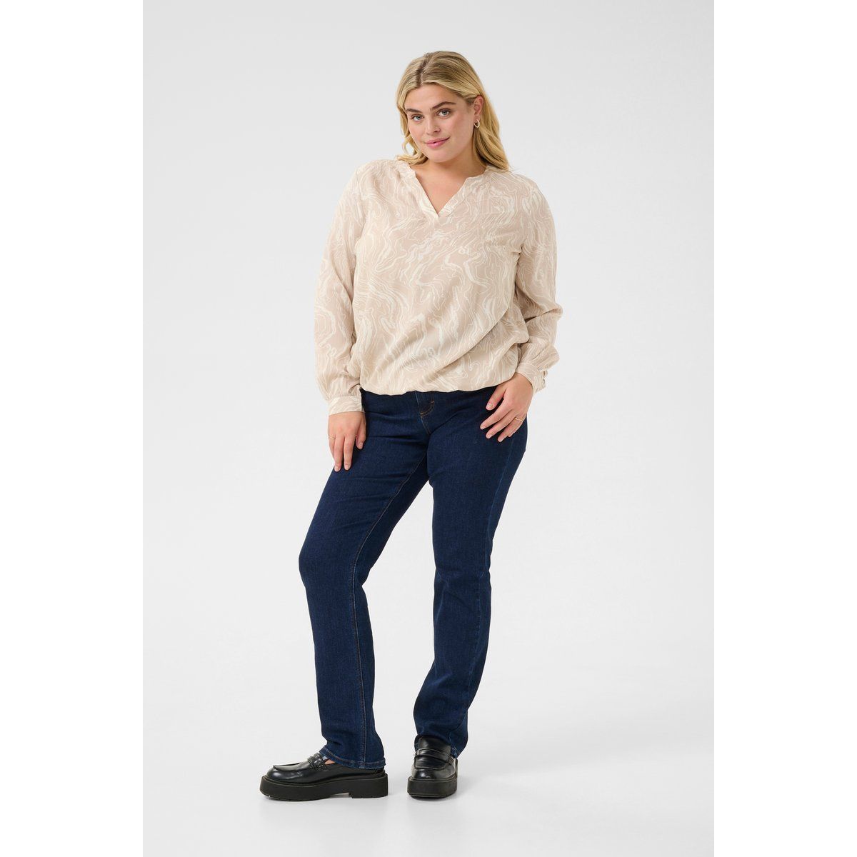 Fließende V-Ausschnitt Bluse mit Abstraktem Print
