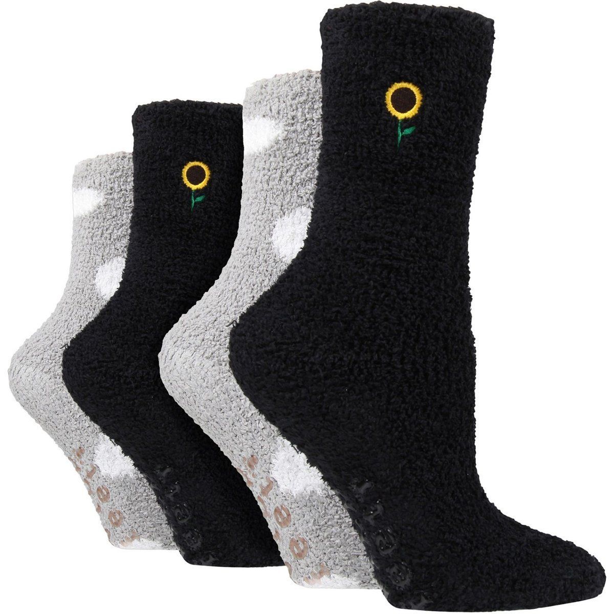 Kuschelige Sonnenblumen- und Punktsocken