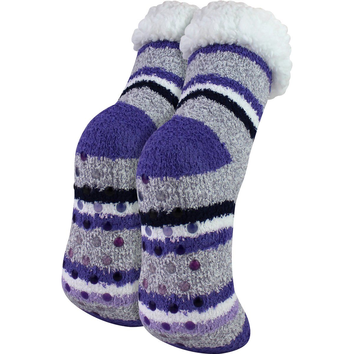 Gestreifte flauschige Lounge-Socken mit Sherpa-Futter