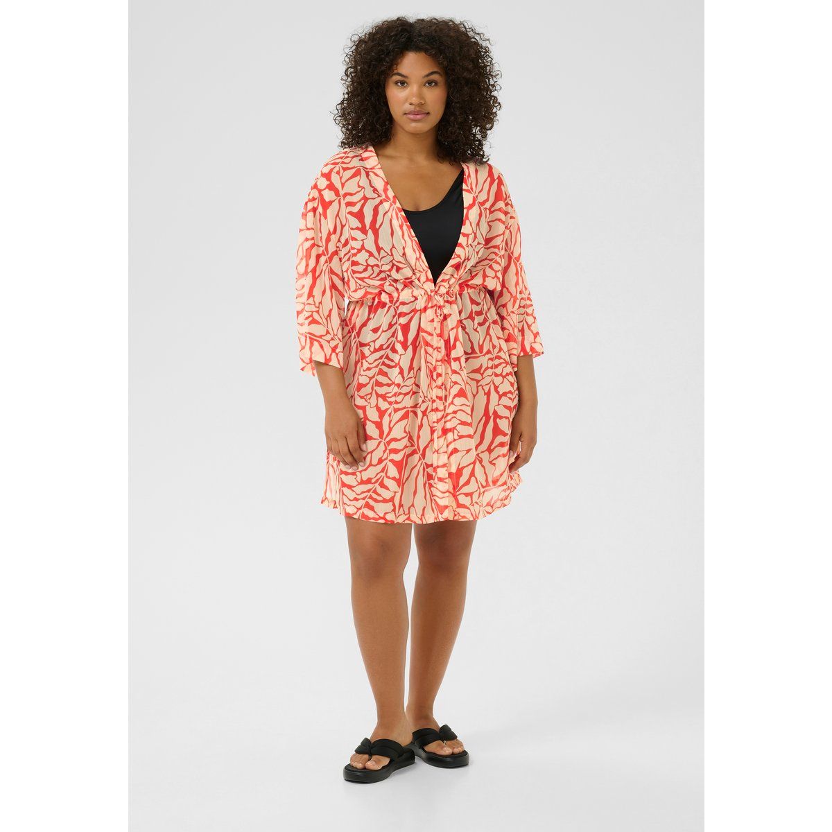 Gemustertes Strand-Cover-up mit Bindegürtel