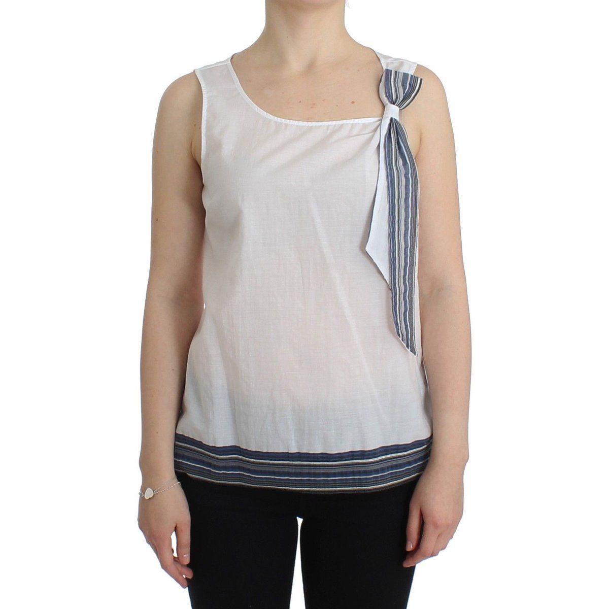 Asymmetrisches Baumwolltop mit gestreifter Schleife