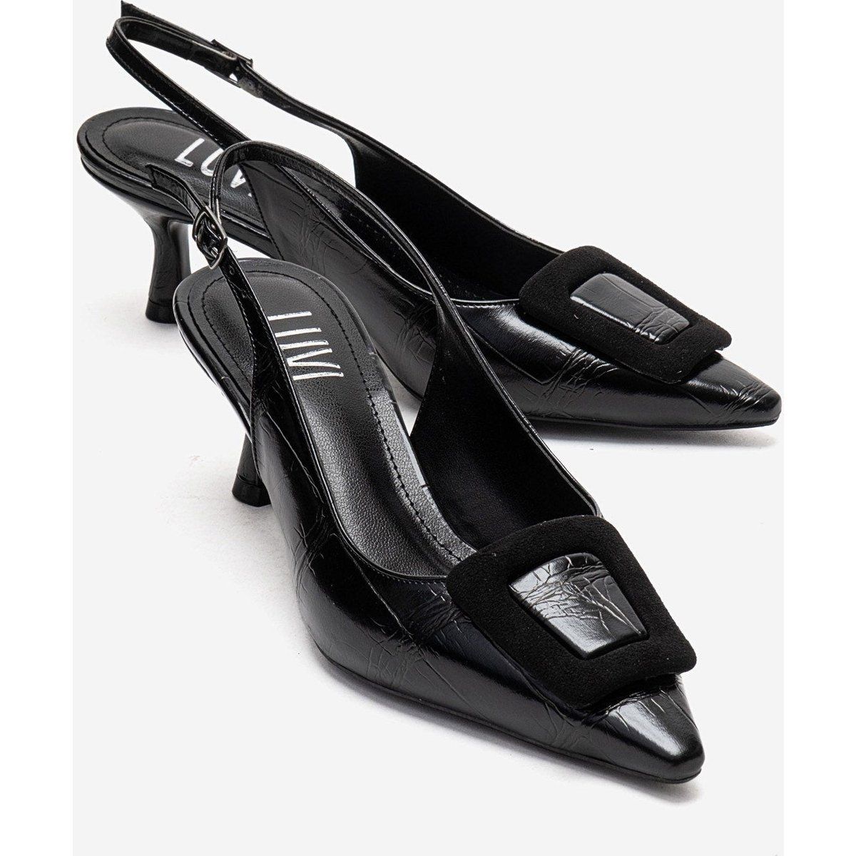Slingback-Pumps mit Schnalle und Spitze