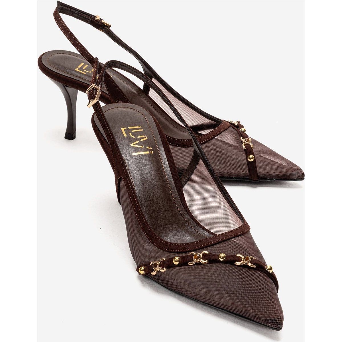 Slingback-Stiletto-Pumps mit transparentem Mesh