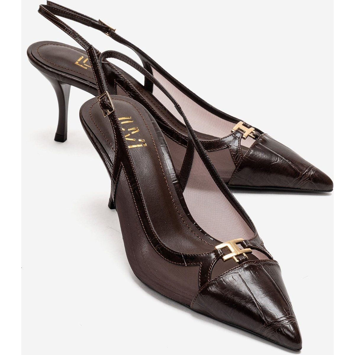 Spitze Mesh-Pumps mit Fersenriemen