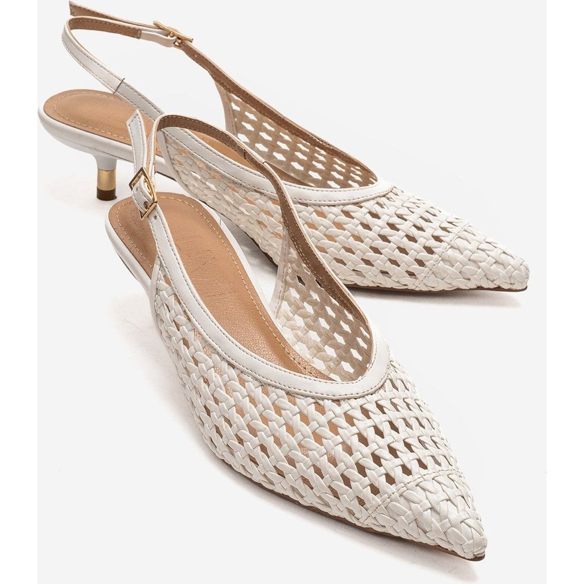 Schimmernde geflochtene Slingback Kitten Heels