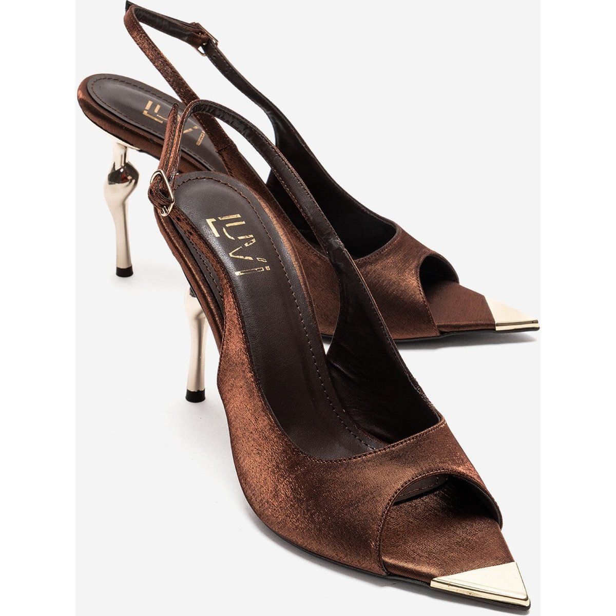Skulpturale Satin-Slingback-Stiletto-Pumps