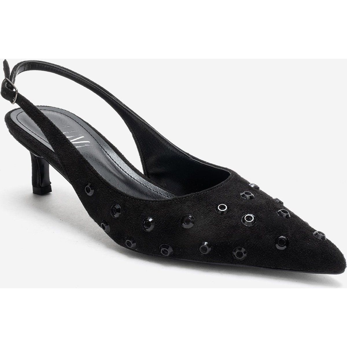 Verzierte Slingback-Pumps aus Wildleder