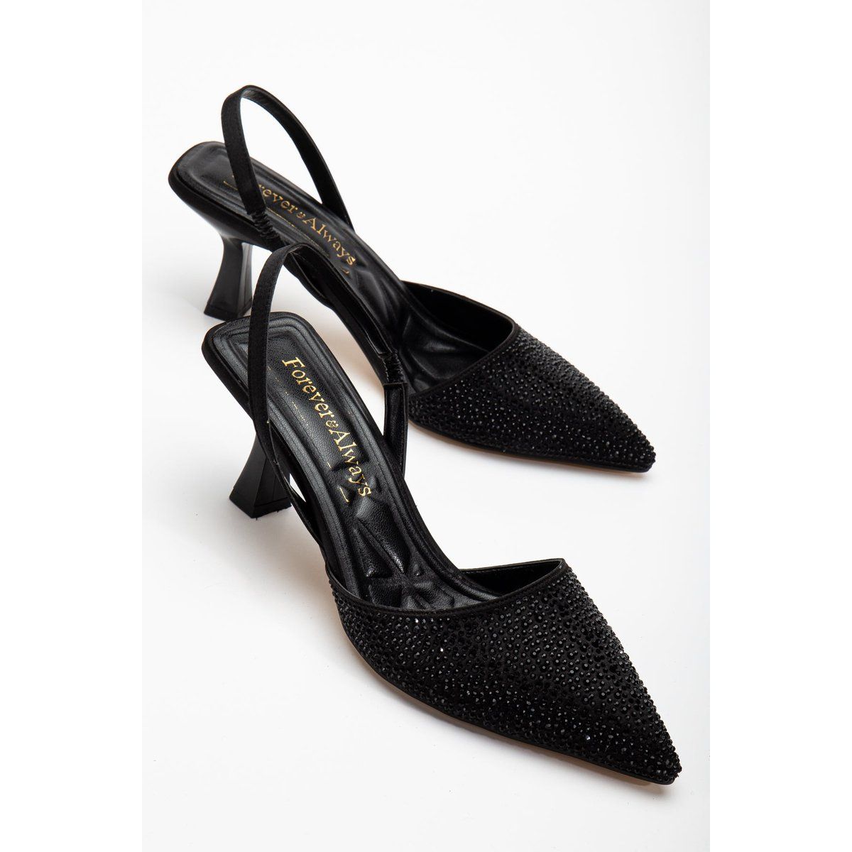 Spitze Slingback-Pumps mit Kristallbesatz