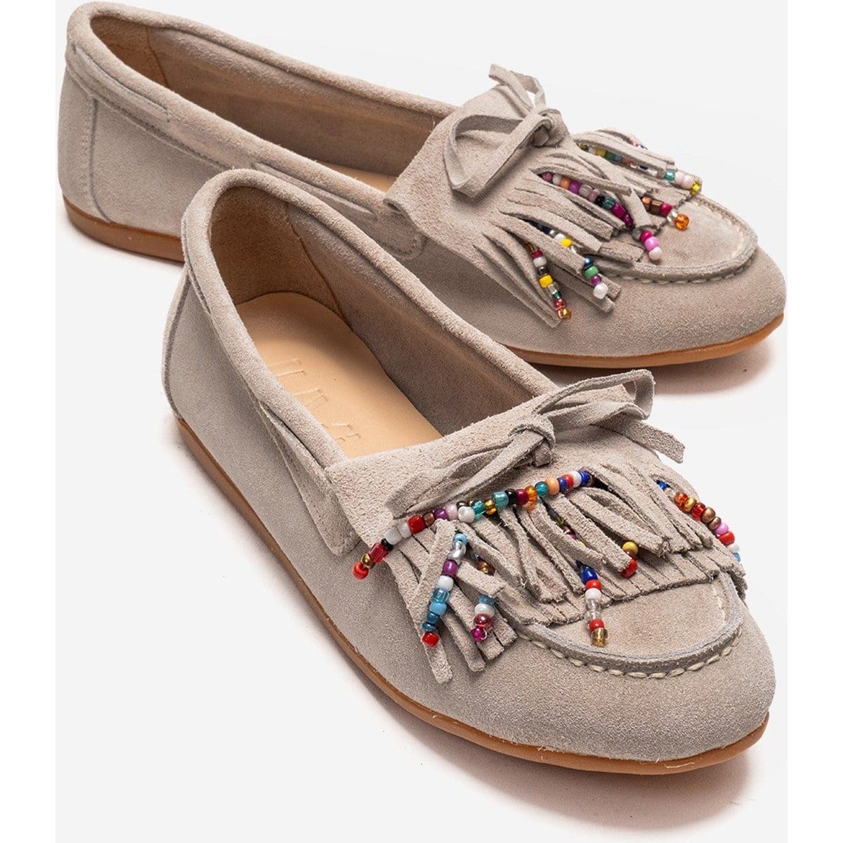 Wildleder-Loafer mit Perlenfransen
