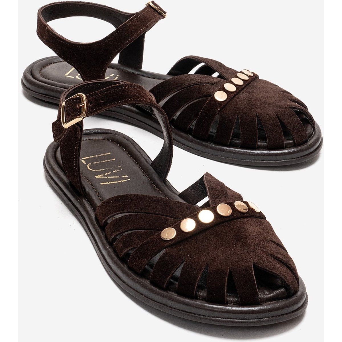 Besetzte Wildleder-Sandalen mit Riemen