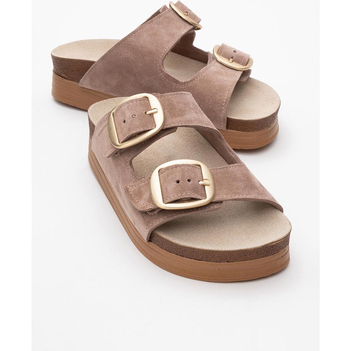Zweiriemen-Plateausandalen aus Wildleder
