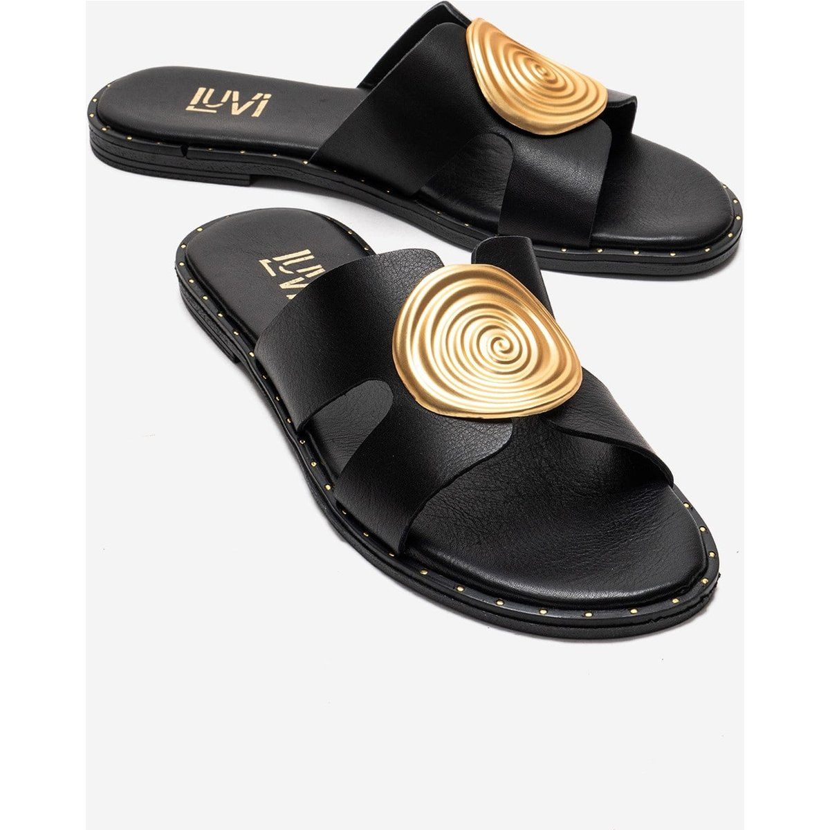 Leder-Slide-Sandalen mit Spiralschnalle