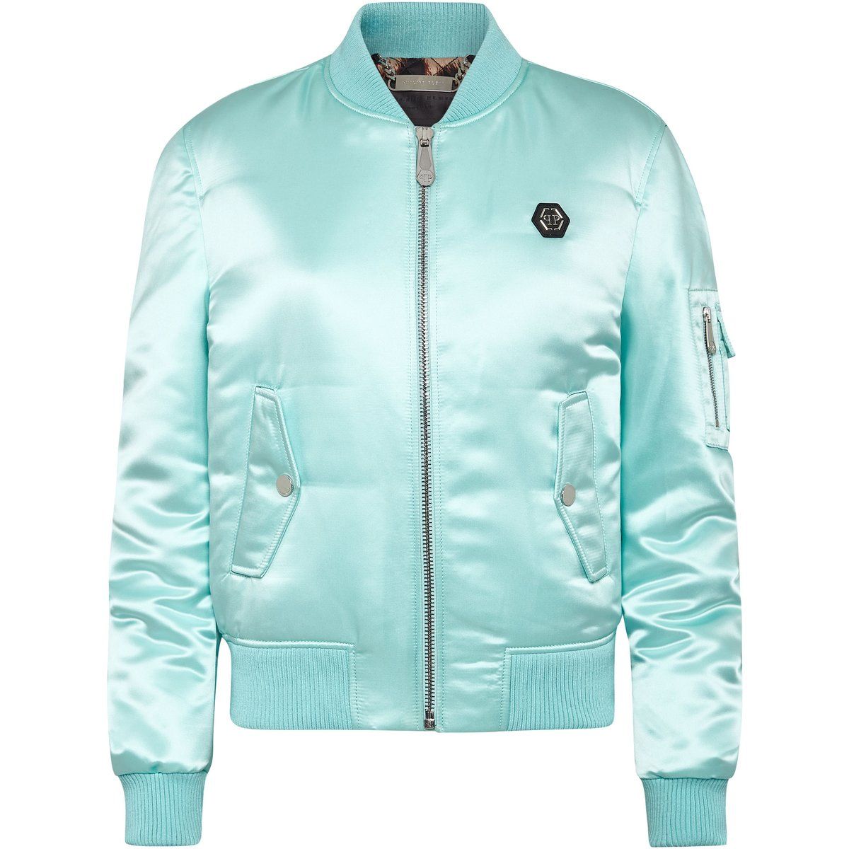 Satin-Bomberjacke mit Strassstein-Rücken