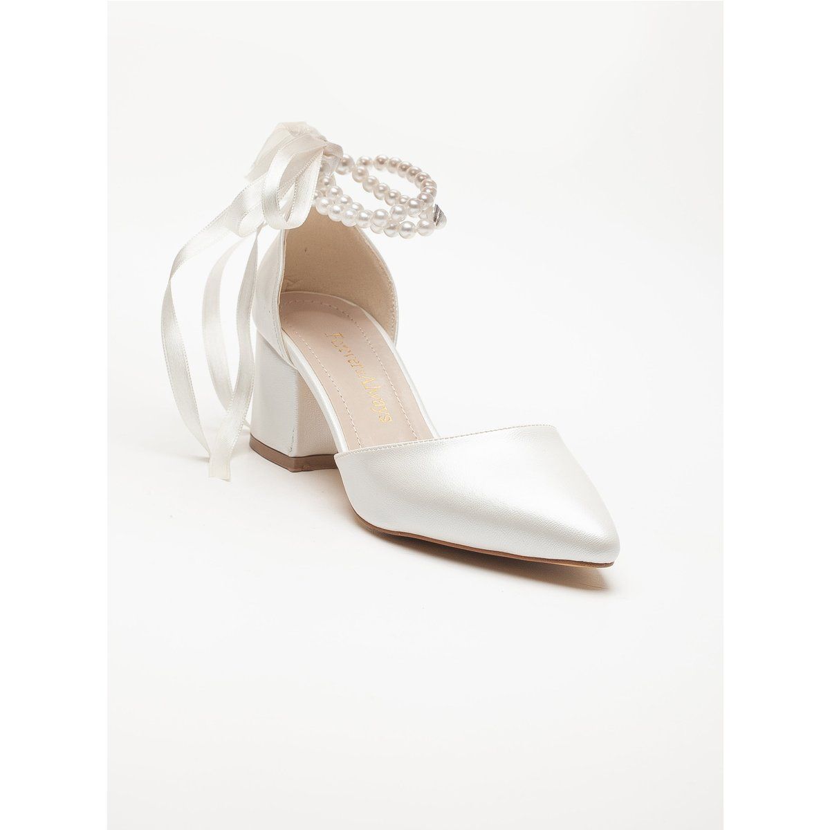 Spitze Blockabsatz-Schuhe mit Perlenriemen