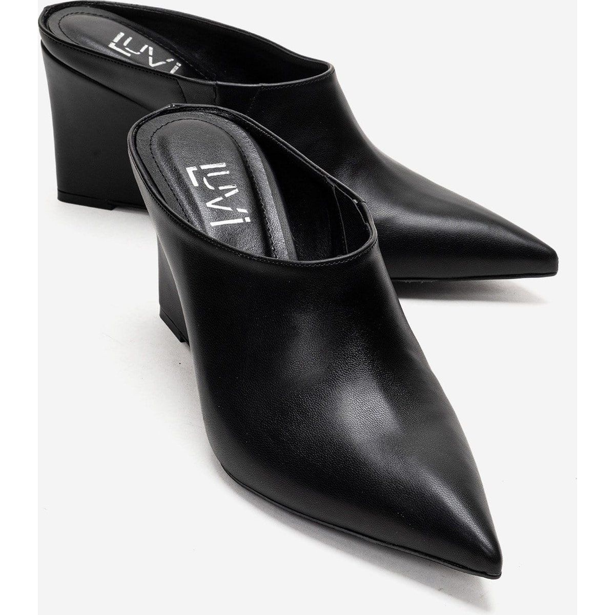 Minimalistische Keilabsatz-Mules mit Skulptur-Absatz