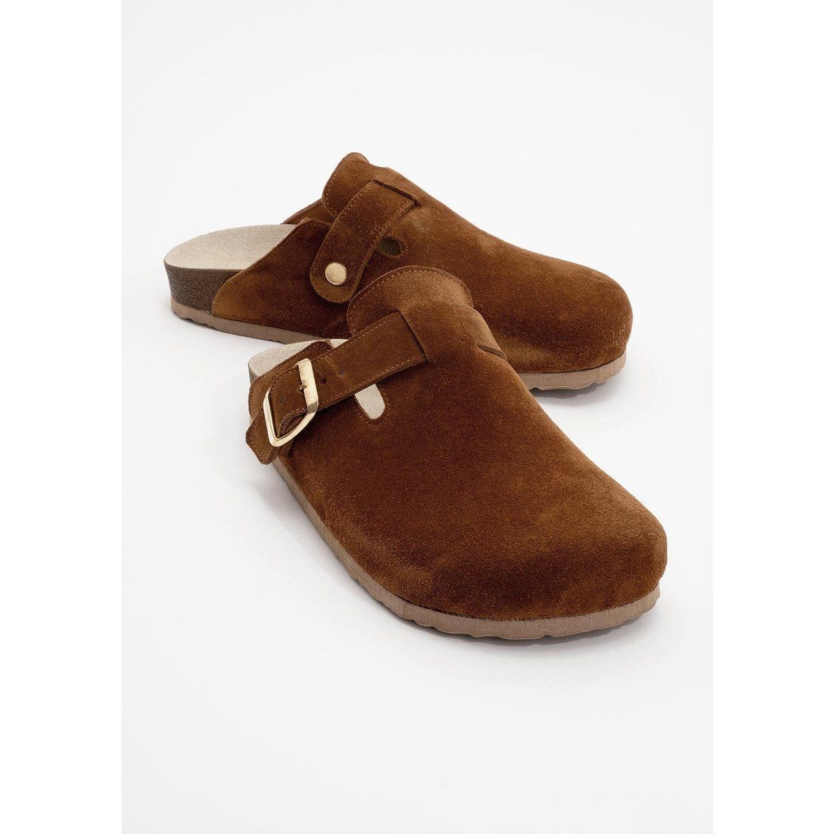 Klassische Wildleder-Clogs mit Schnalle