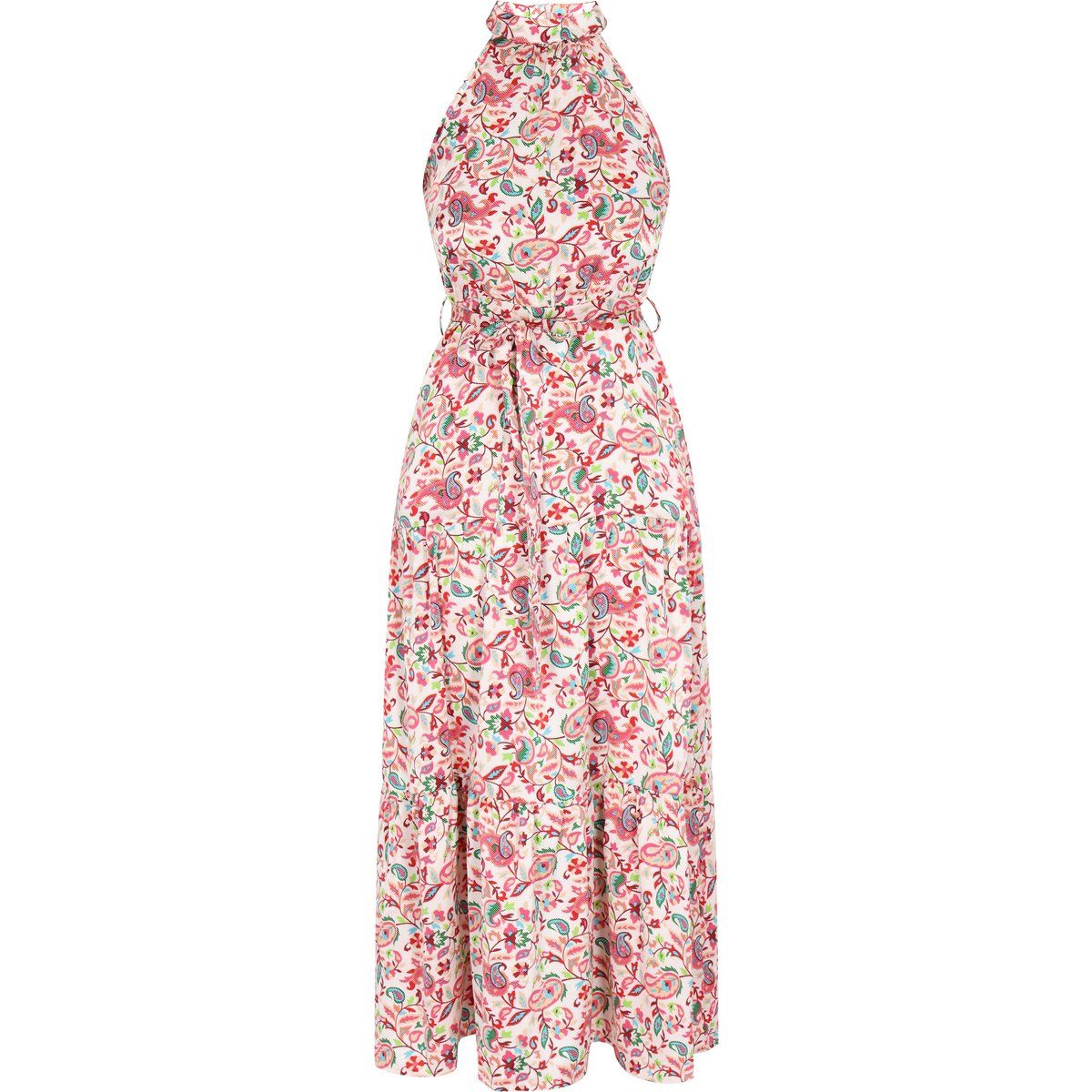 Gestuftes Halter-Maxikleid mit Taillenband