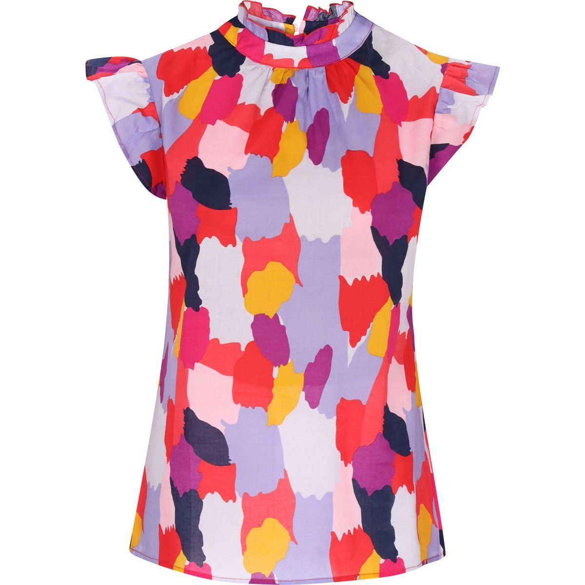 Bluse mit abstraktem Muster und Rüschen