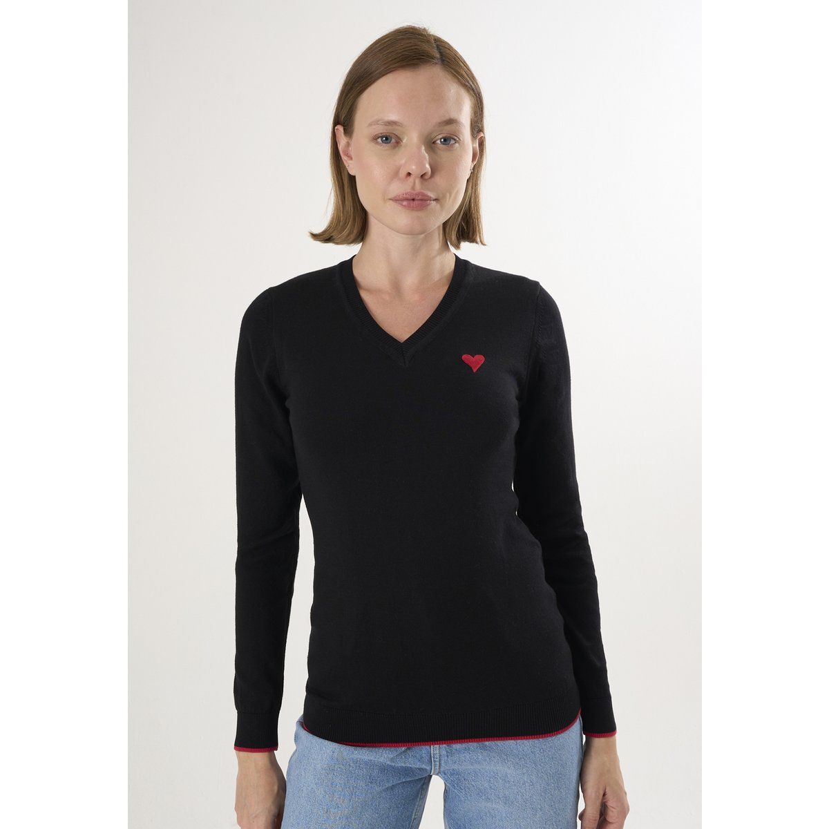 Strickpullover mit Herz-Stickerei