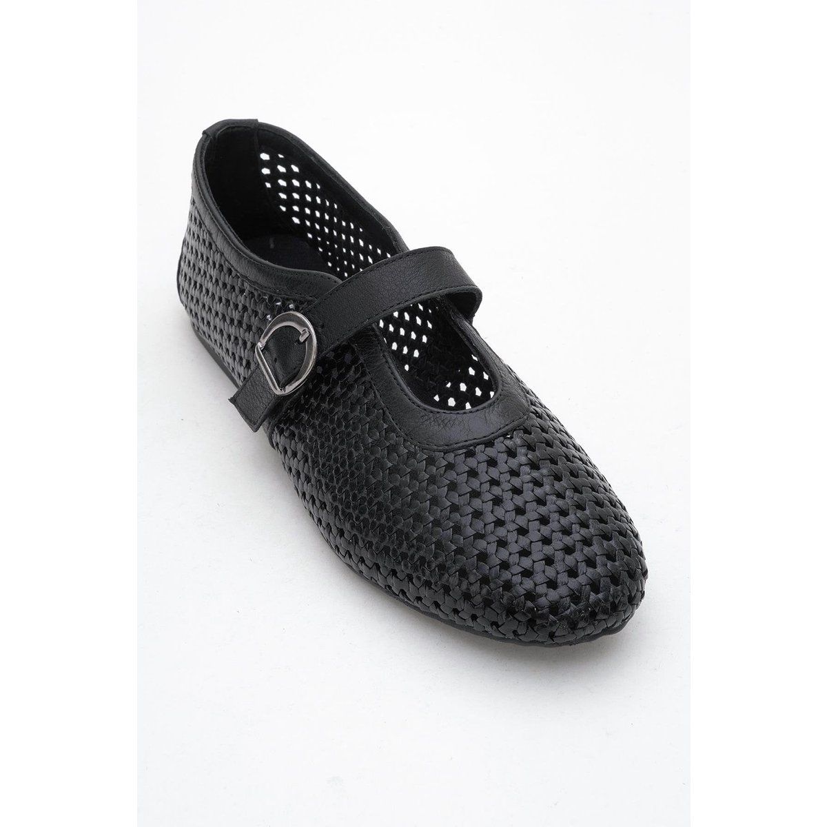 Geflochtene Mary Jane Lederballerinas