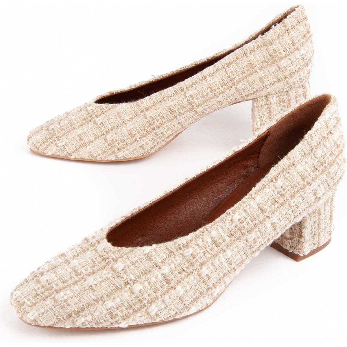 Strukturierte Tweed-Pumps mit Blockabsatz