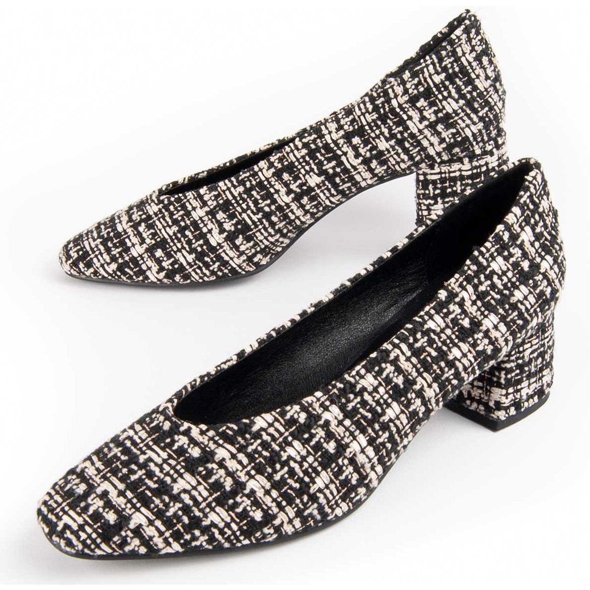 Strukturierte Tweed-Pumps mit Blockabsatz