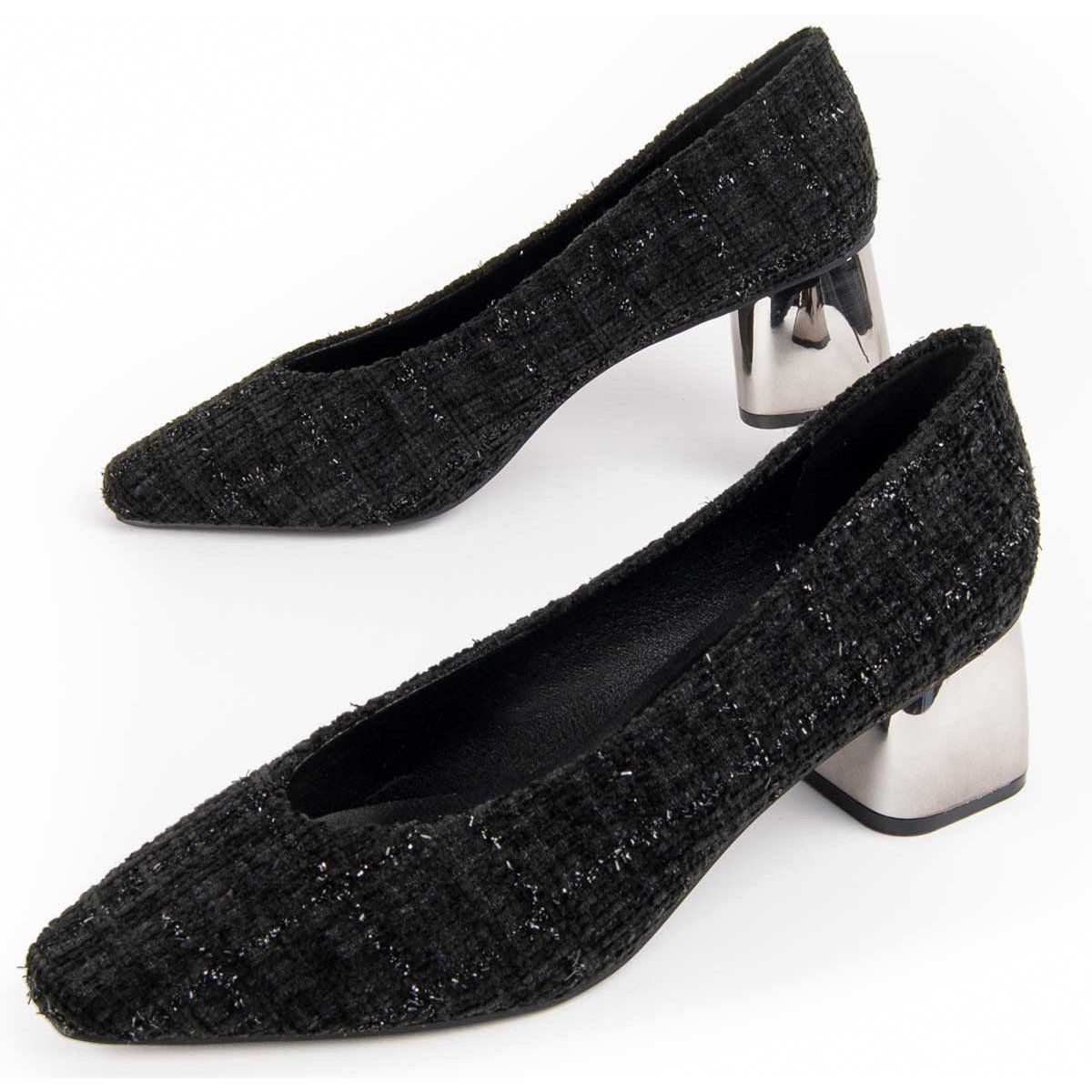 Strukturierte Tweed-Pumps mit Blockabsatz
