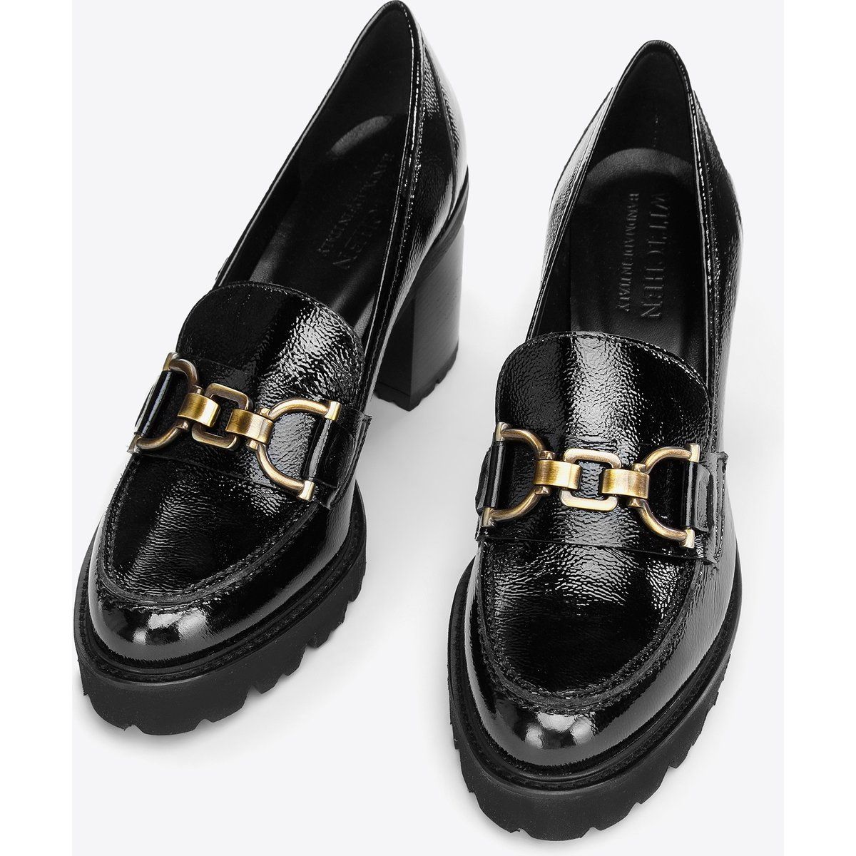 Plateau-Loafer aus Lackleder mit Schnalle
