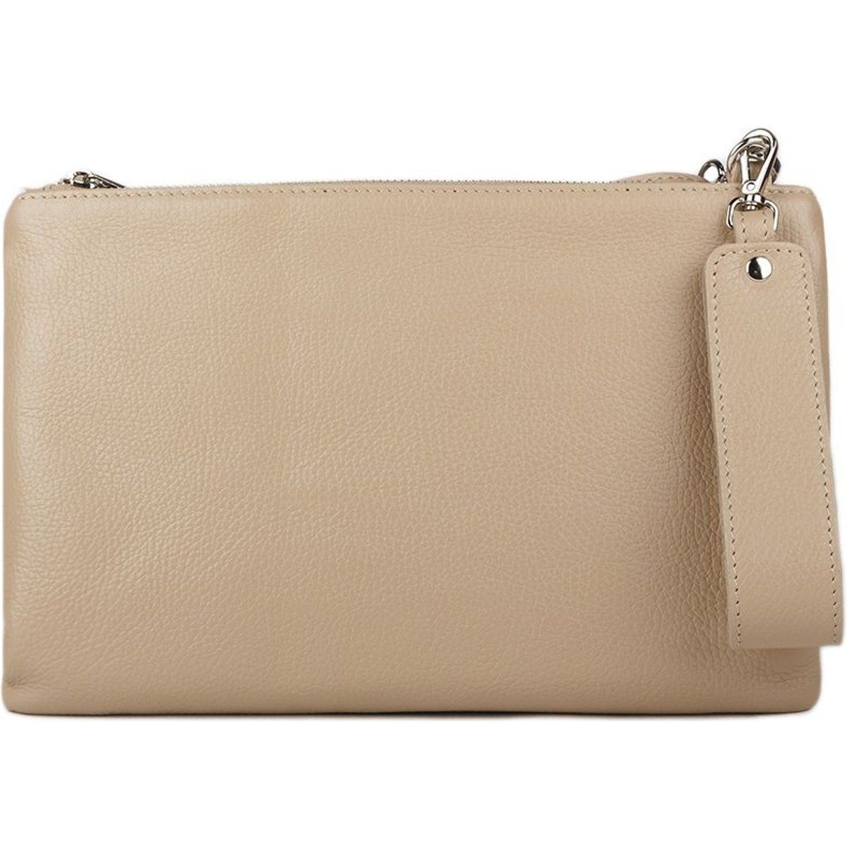 Genarbte Leder-Clutch mit Doppelreißverschluss