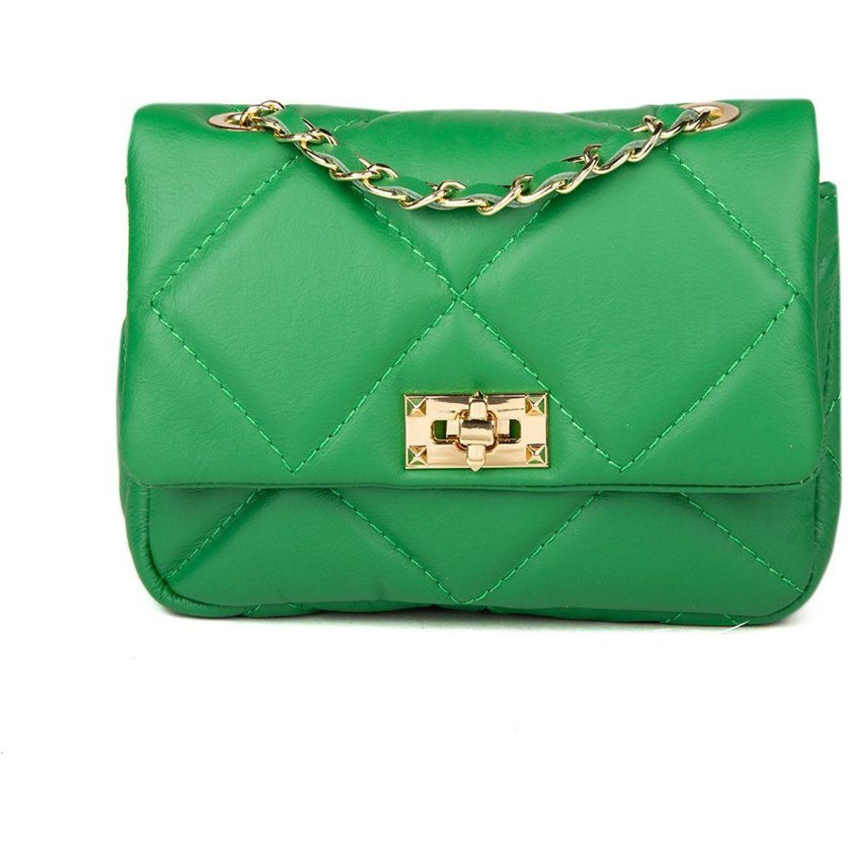 Gesteppte Leder-Schultertasche mit Kette
