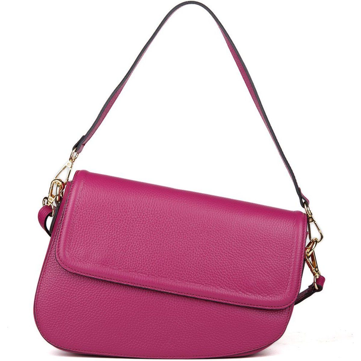 Asymmetrische Schultertasche aus genarbtem Leder