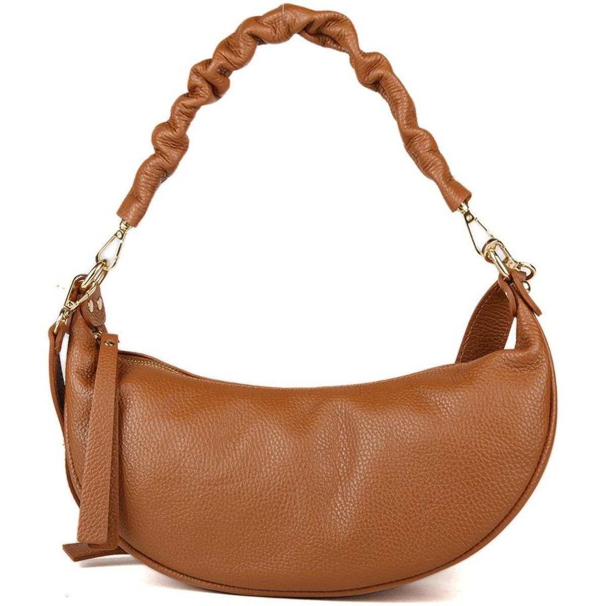 Halbmond-Ledertasche mit gerafftem Griff