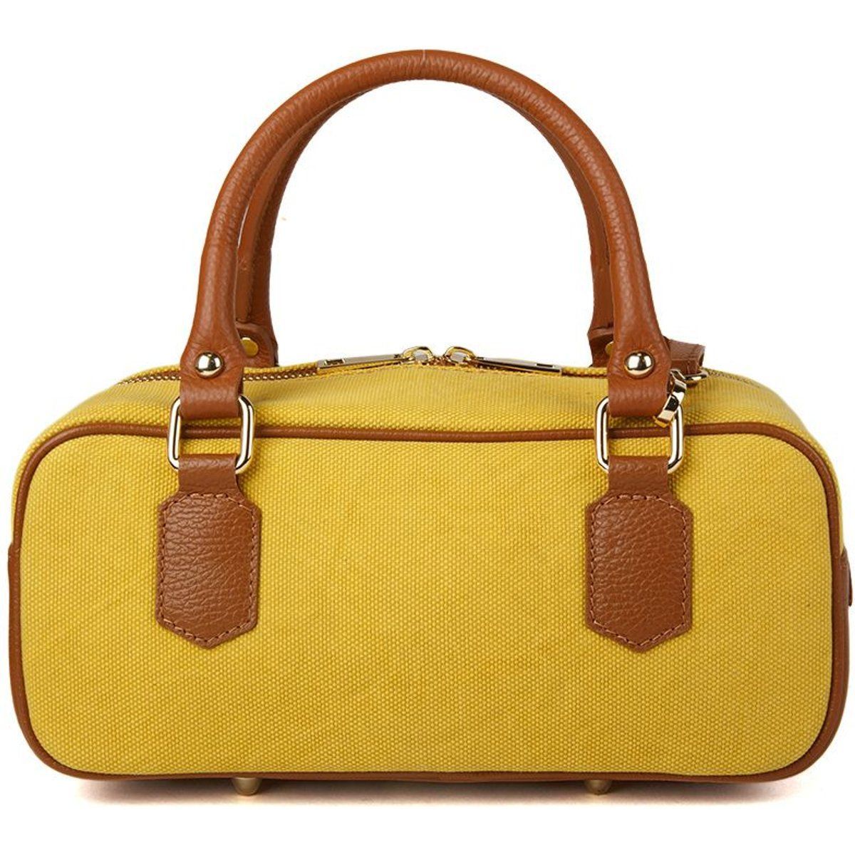 Strukturierte Henkeltasche mit Lederbesatz