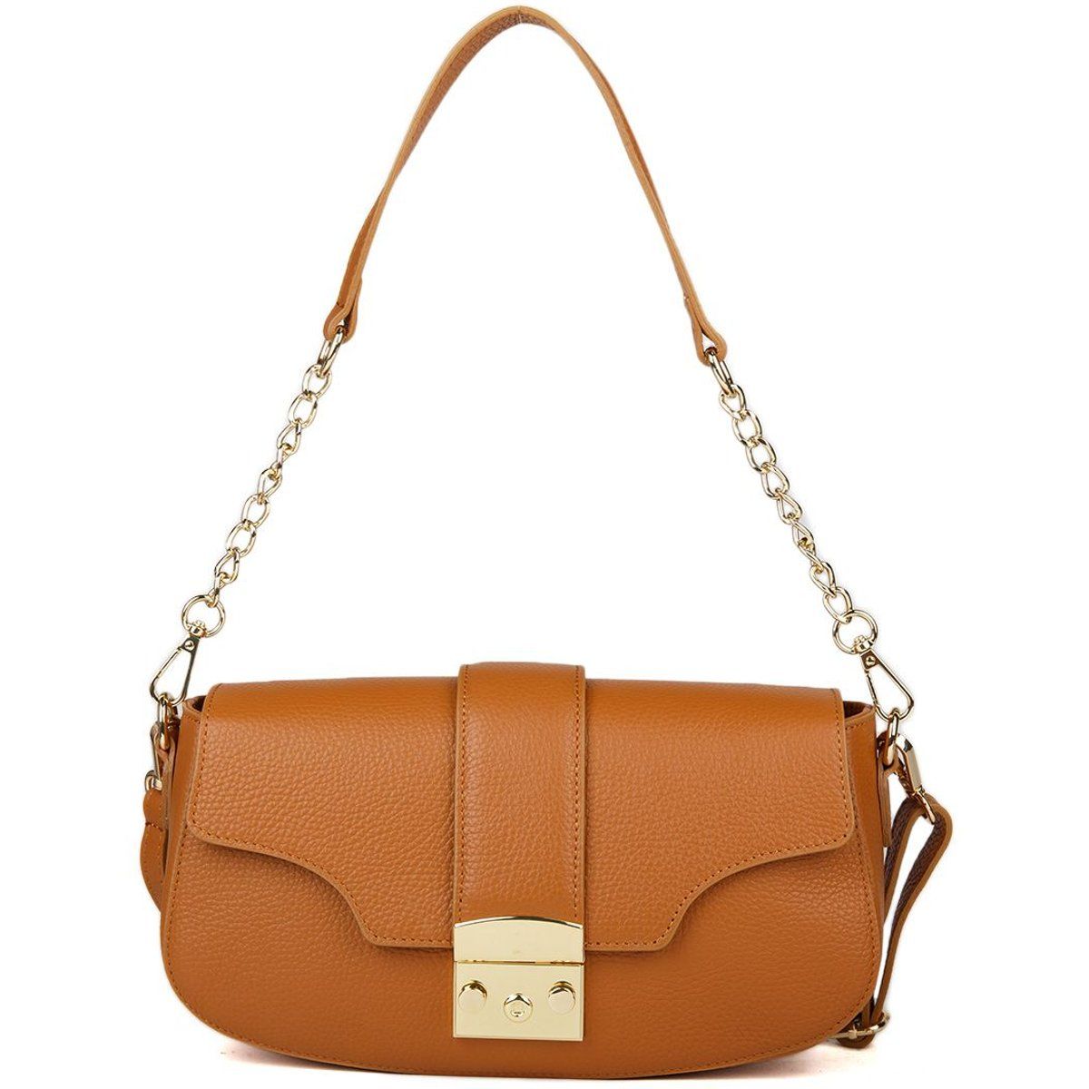 Strukturierte Leder-Schultertasche mit Klappe