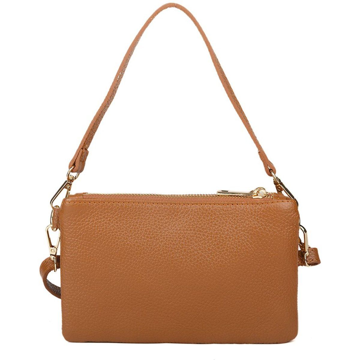 Leder-Schultertasche mit drei Reißverschlussfächern
