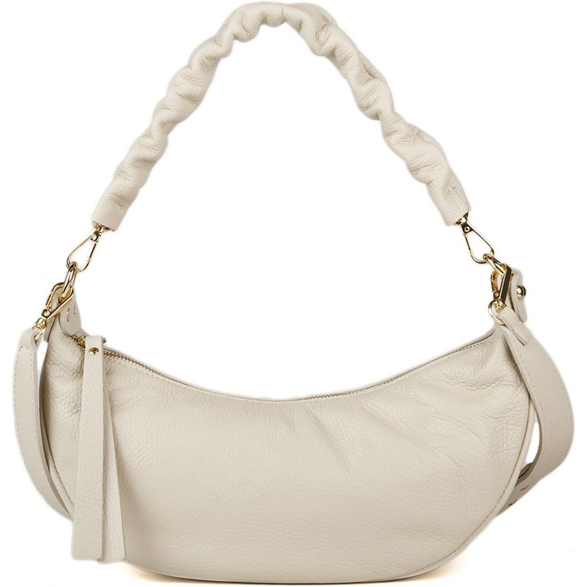 Leder-Schultertasche mit gerafftem Henkel