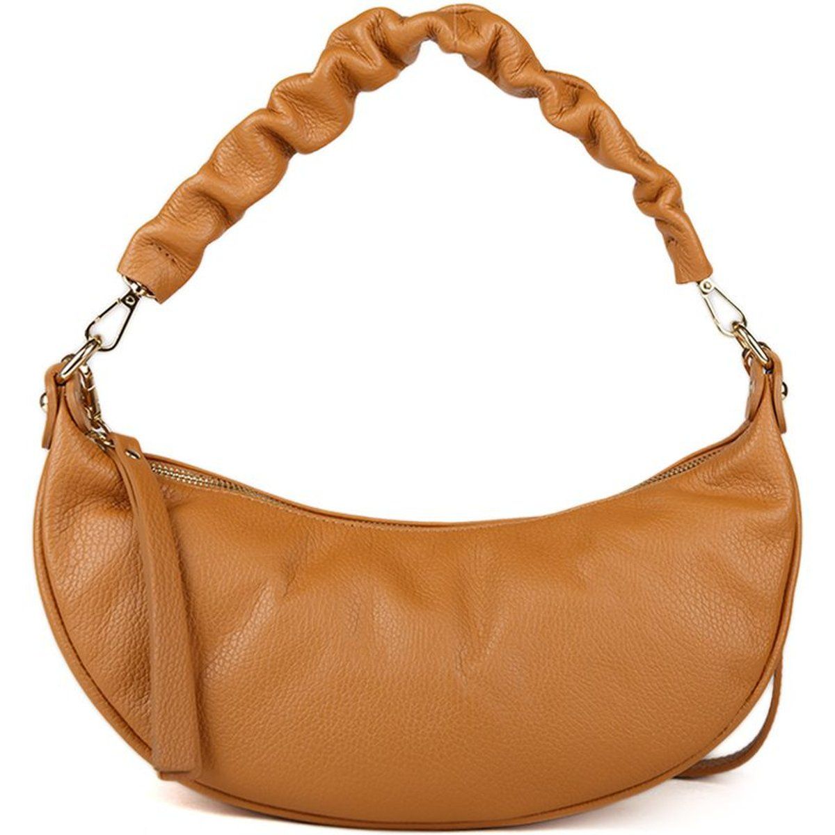 Halbmond-Ledertasche mit gerafftem Griff