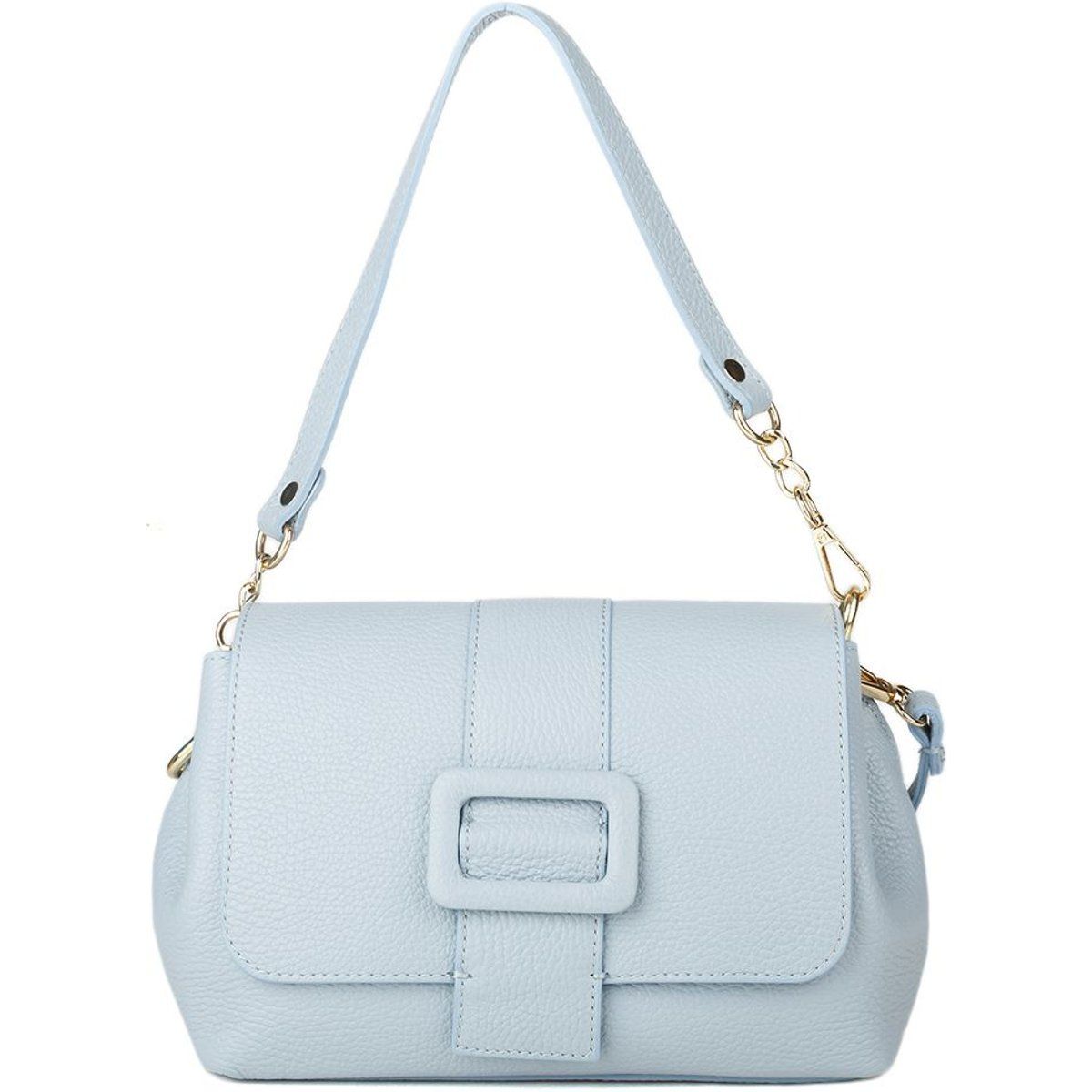 Schultertasche aus genarbtem Leder mit Schnalle