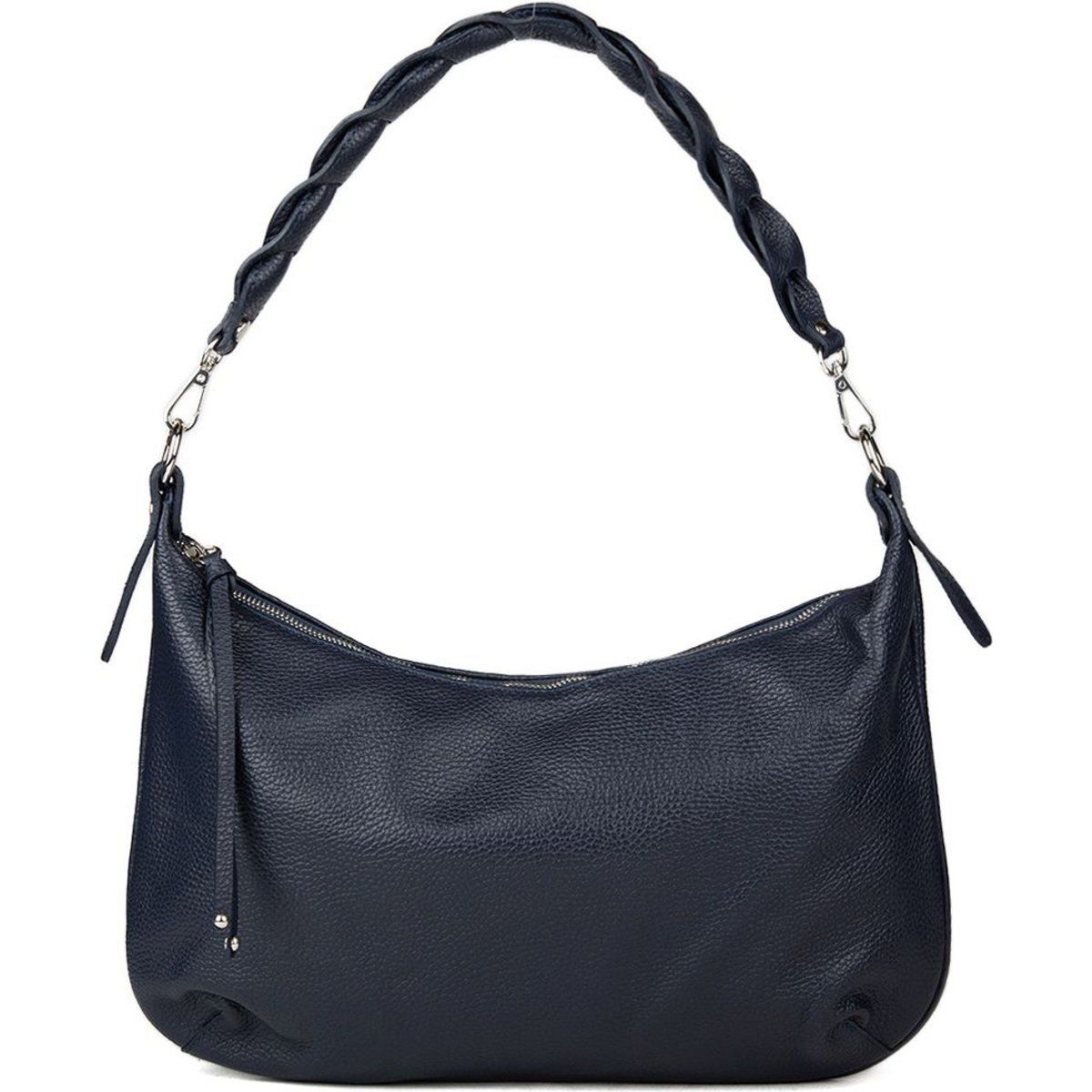 Hobo-Tasche aus genarbtem Leder mit Flechtgriff