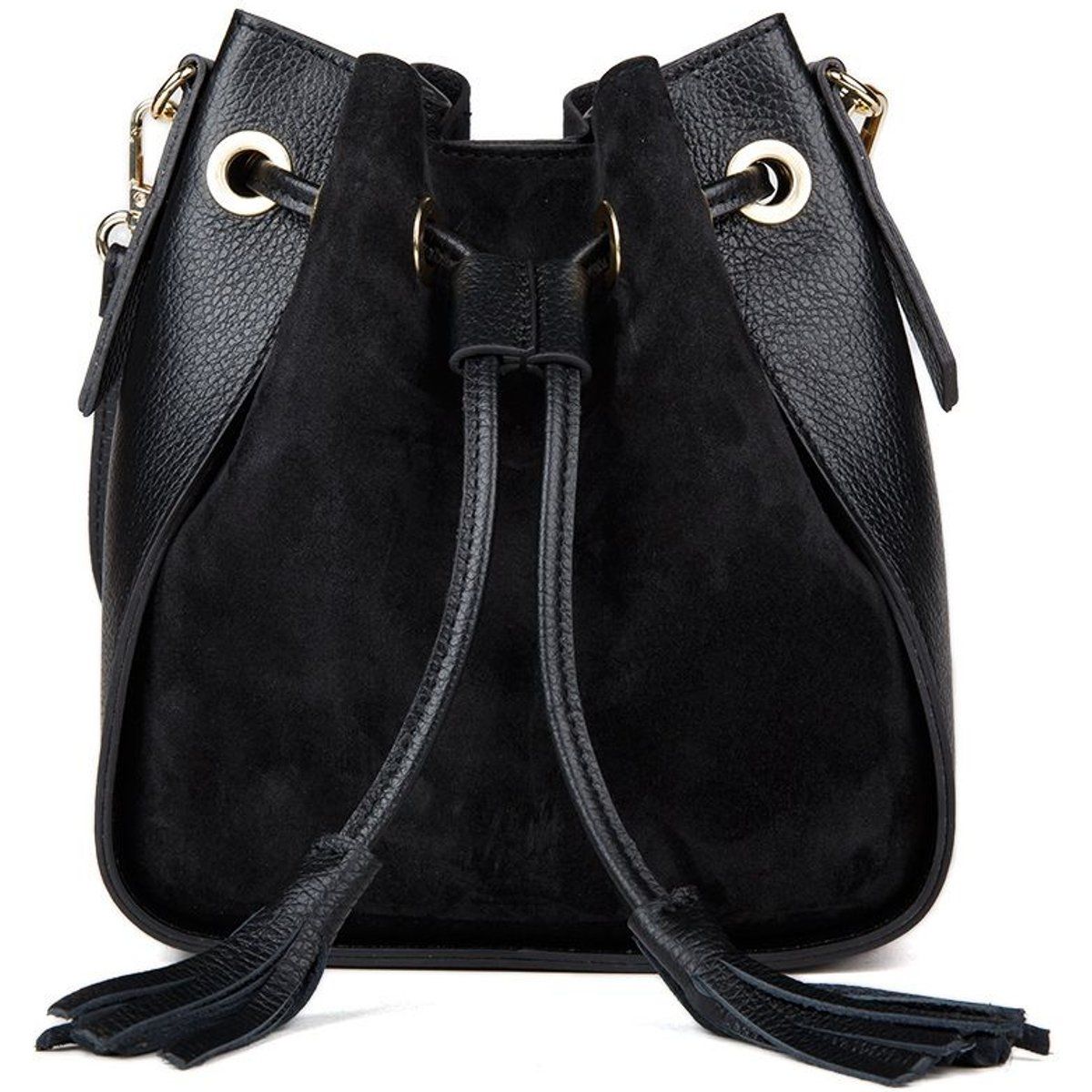 Leder-Beuteltasche mit Kordelzug