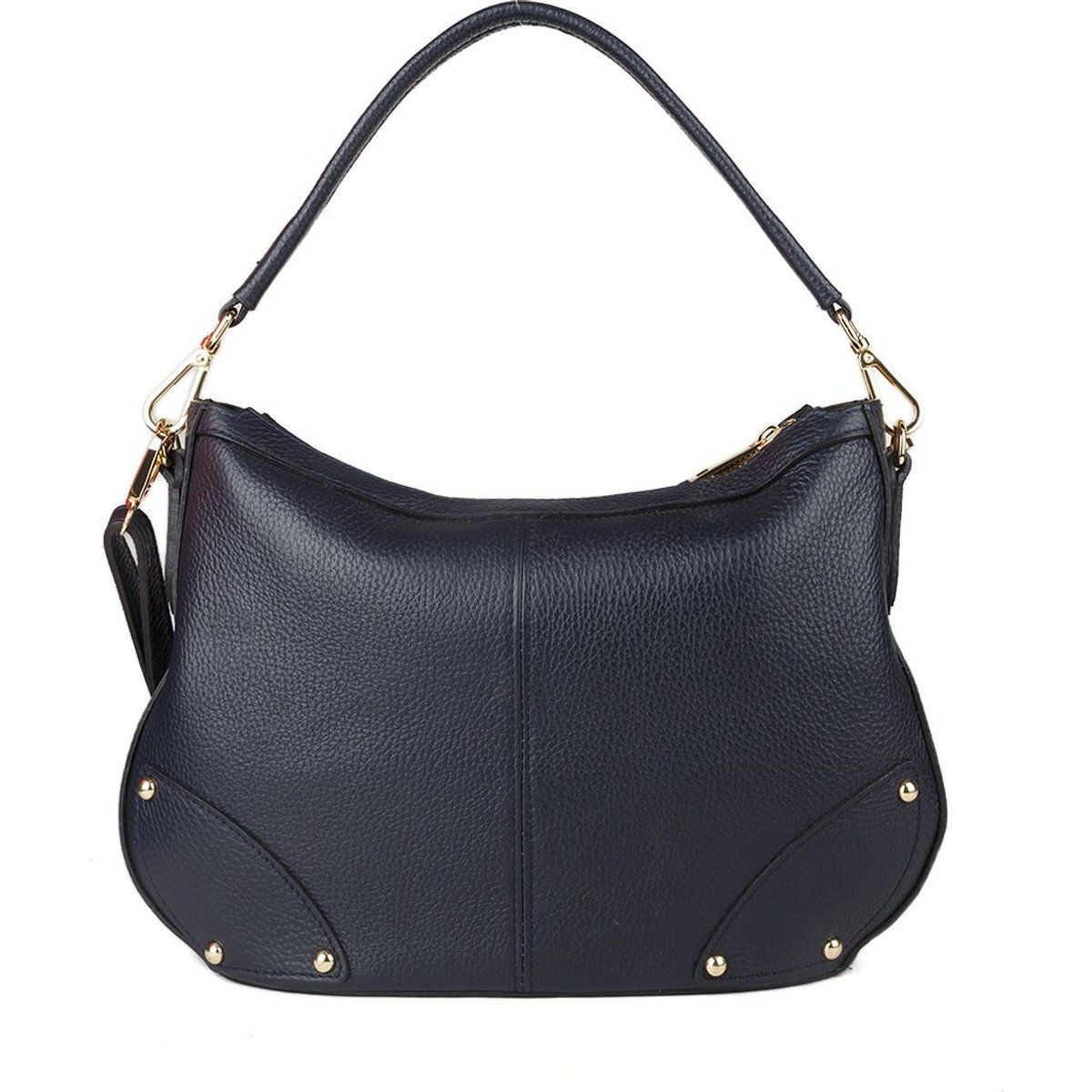 Genarbte Leder-Hobo-Tasche mit Nieten