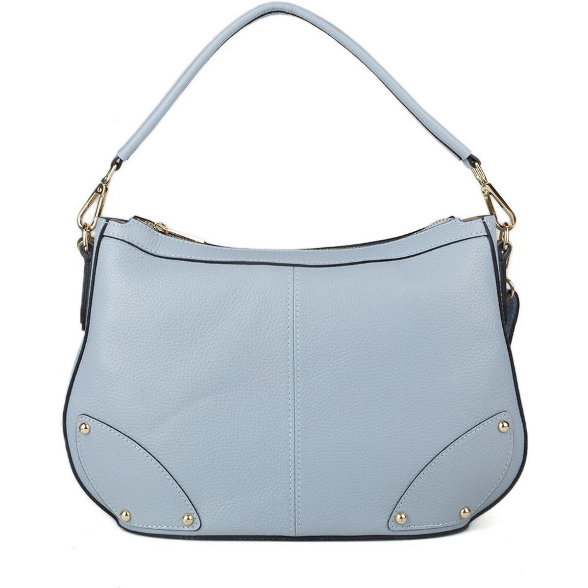 Geschwungene Lederschultertasche mit Nieten