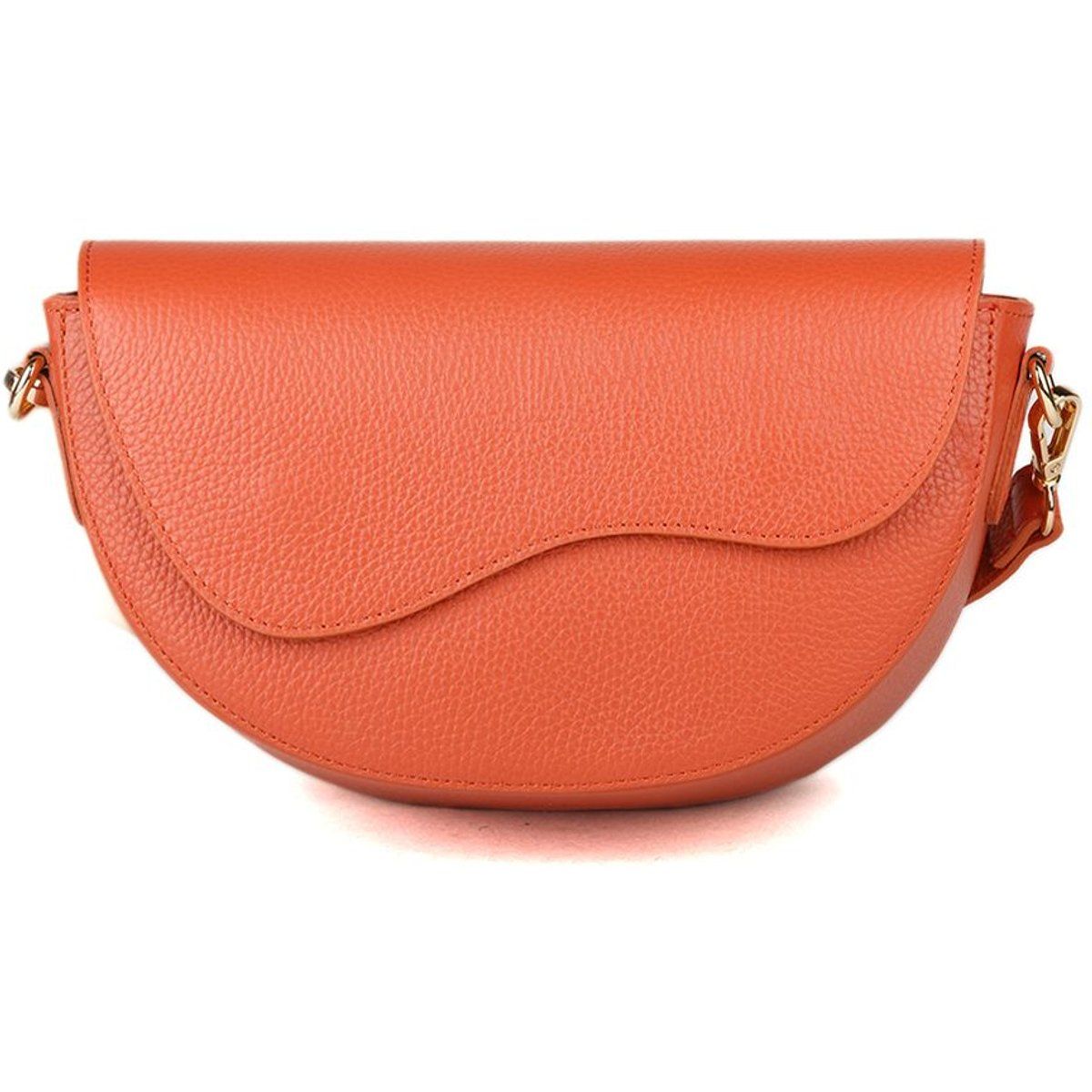 Halbrunde Ledertasche mit Wellenklappe