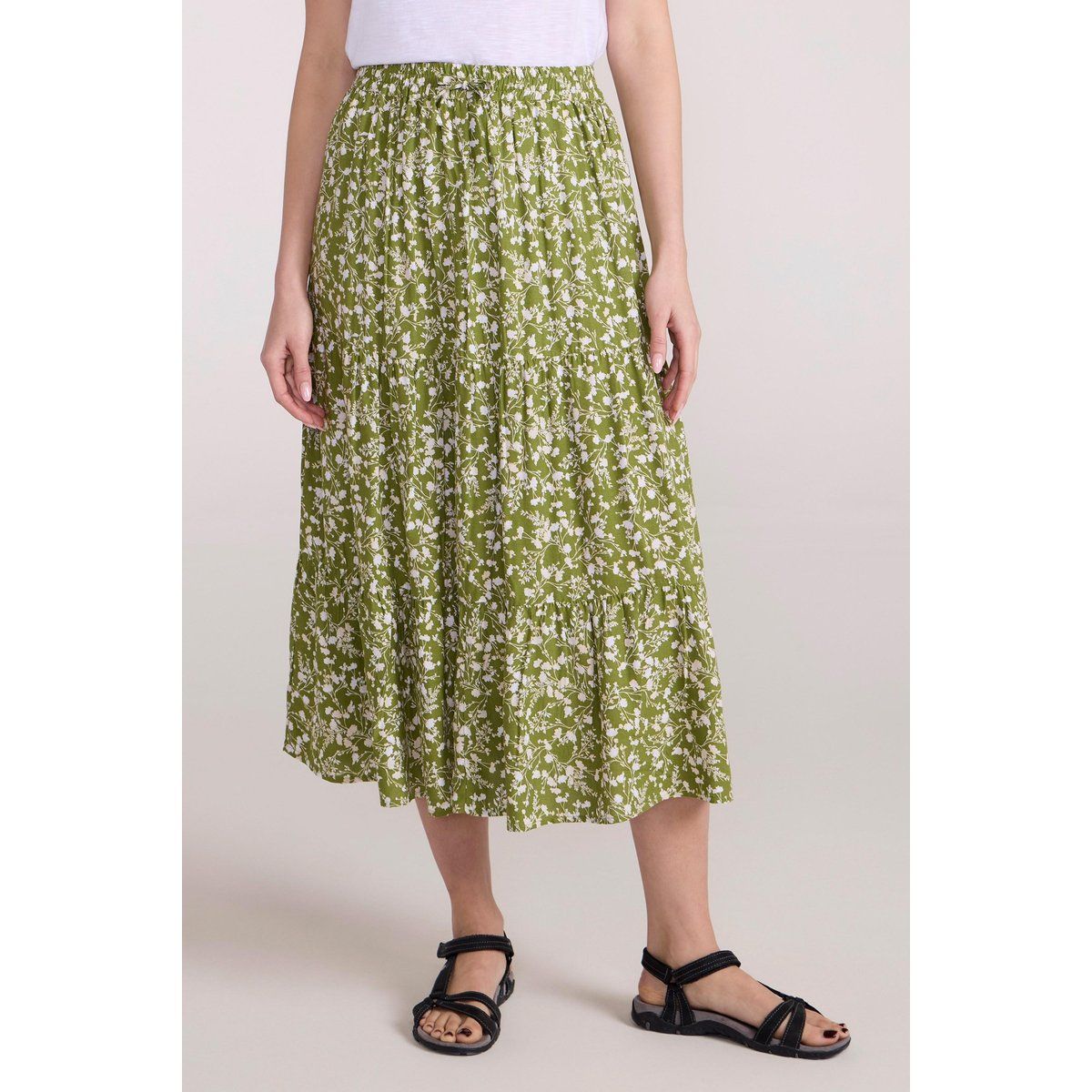 Gestufter Midirock mit Blumenmuster