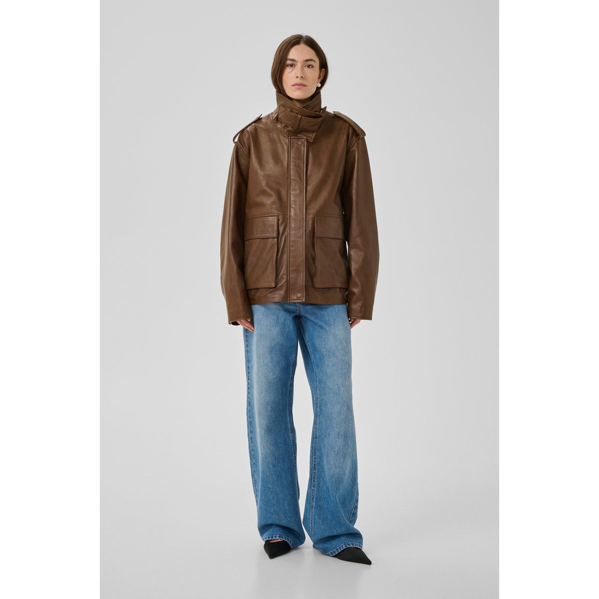 Oversize Kunstlederjacke im Utility-Stil