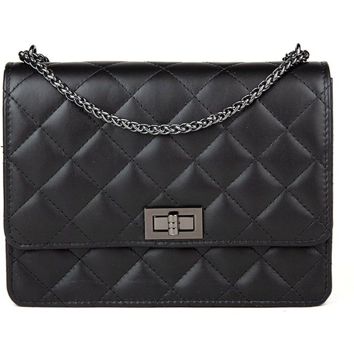 Gesteppte Leder-Schultertasche mit Kette